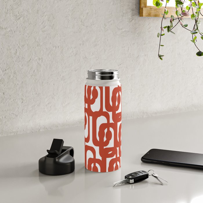 Mid Century Modern Loop Pattern in Vermilion Red and White Water Bottle Gallery Image 4
