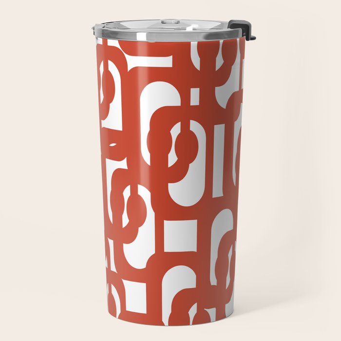 Mid Century Modern Loop Pattern in Vermilion Red and White Travel Mug Gallery Image 2