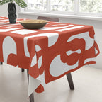 Mid Century Modern Loop Pattern in Vermilion Red and White Tablecloth Gallery Image 3