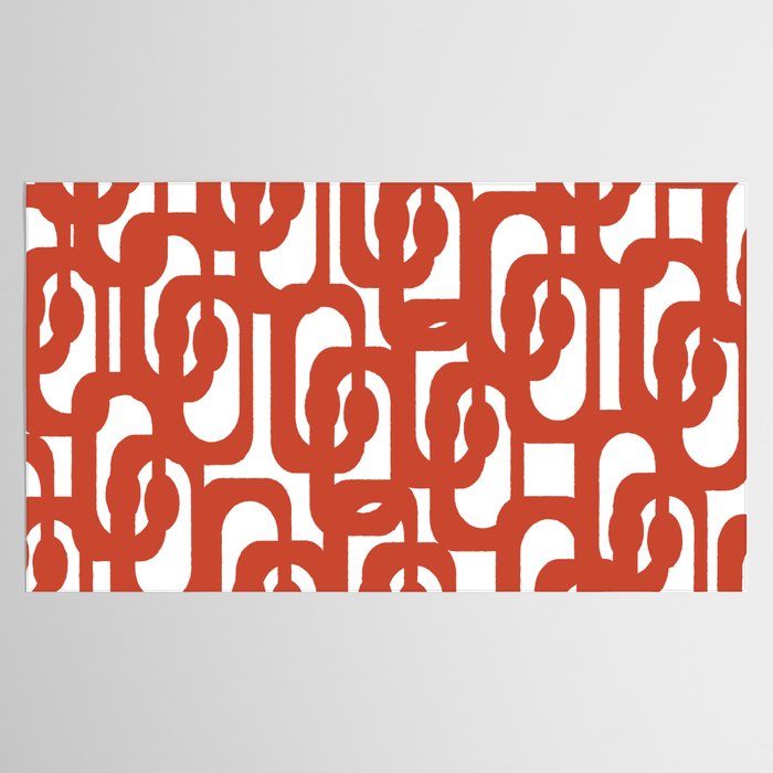 Mid Century Modern Loop Pattern in Vermilion Red and White Tablecloth Gallery Image 2