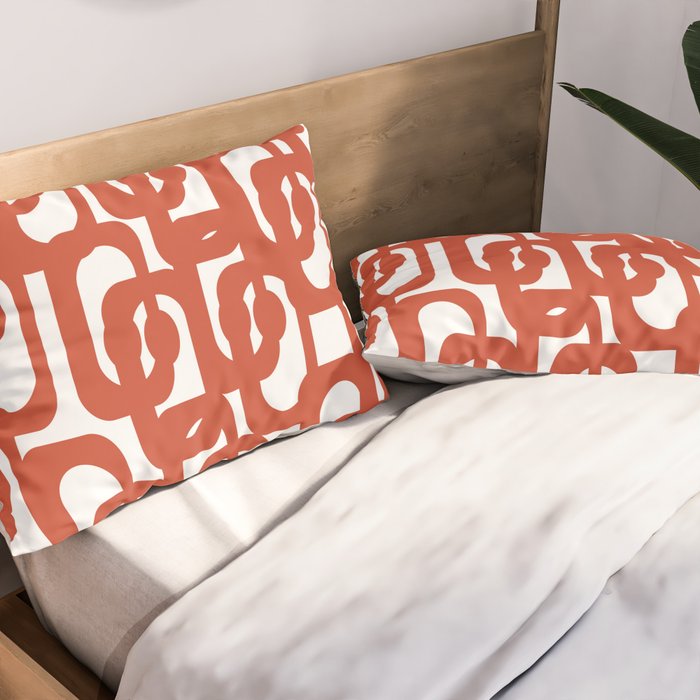Mid Century Modern Loop Pattern in Vermilion Red and White Pillow Sham Gallery Image 2