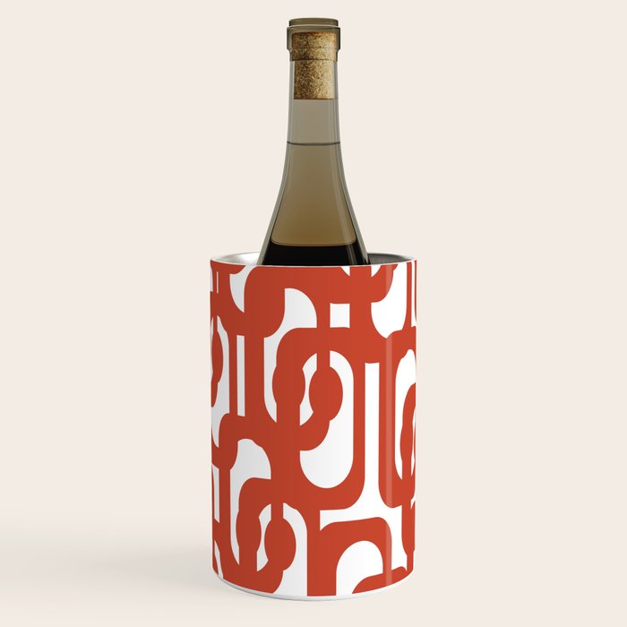 Mid Century Modern Loop Pattern in Vermilion Red and White Wine Chiller Gallery Image 2