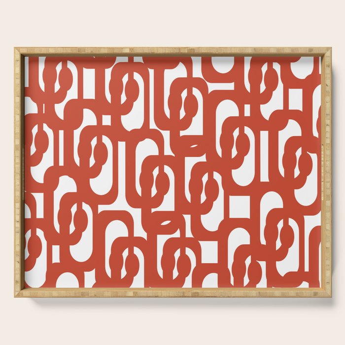 Mid Century Modern Loop Pattern in Vermilion Red and White Serving Tray Gallery Image 1