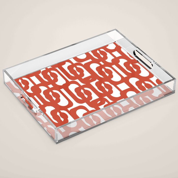 Mid Century Modern Loop Pattern in Vermilion Red and White Acrylic Tray Gallery Image 1