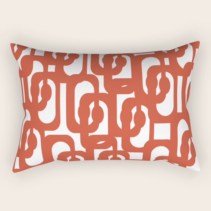 Mid Century Modern Loop Pattern in Vermilion Red and White Rectangular Pillow Gallery Image 1