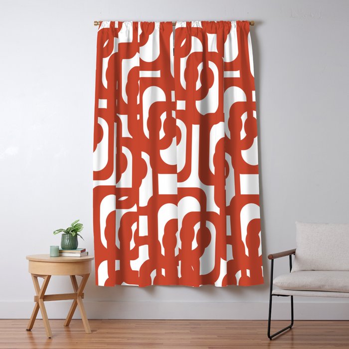 Mid Century Modern Loop Pattern in Vermilion Red and White Window Curtain Gallery Image 5