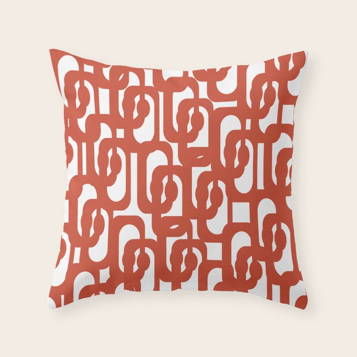 Mid Century Modern Loop Pattern in Vermilion Red and White Throw Pillow Gallery Image 6