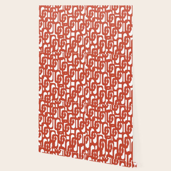 Mid Century Modern Loop Pattern in Vermilion Red and White Wallpaper Gallery Image 2