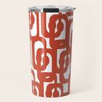 Mid Century Modern Loop Pattern in Vermilion Red and White Travel Mug Gallery Image 1