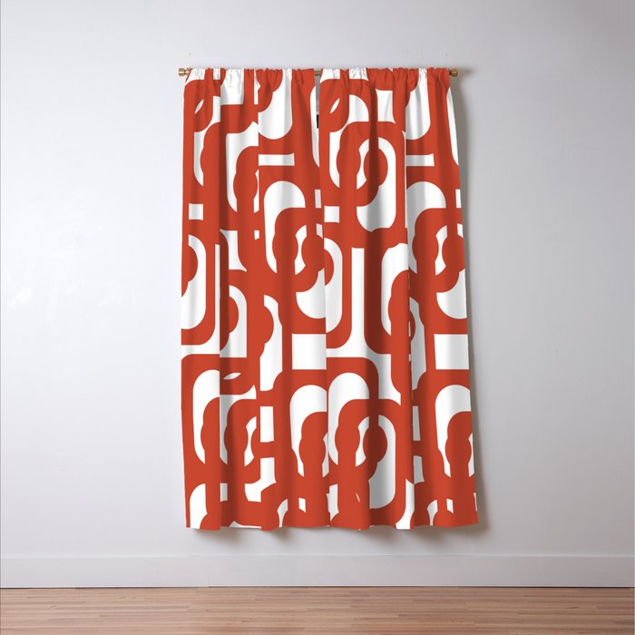 Mid Century Modern Loop Pattern in Vermilion Red and White Window Curtain Gallery Image 3