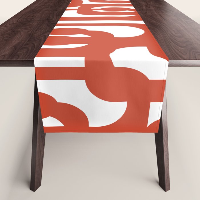 Mid Century Modern Loop Pattern in Vermilion Red and White Table Runner Gallery Image 1