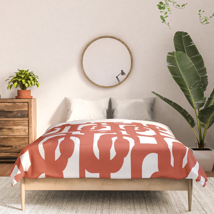 Mid Century Modern Loop Pattern in Vermilion Red and White Comforter Gallery Image 3
