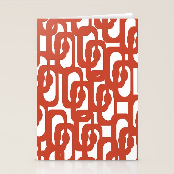 Mid Century Modern Loop Pattern in Vermilion Red and White Stationery Card Gallery Image 1