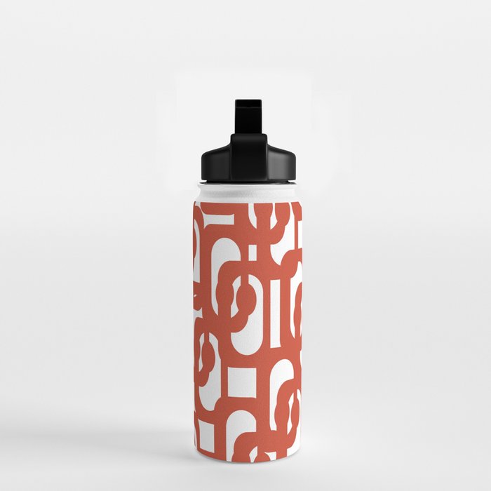 Mid Century Modern Loop Pattern in Vermilion Red and White Water Bottle Gallery Image 2
