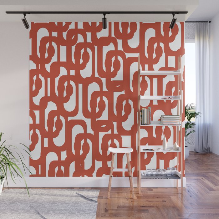 Mid Century Modern Loop Pattern in Vermilion Red and White Wall Mural Gallery Image 1
