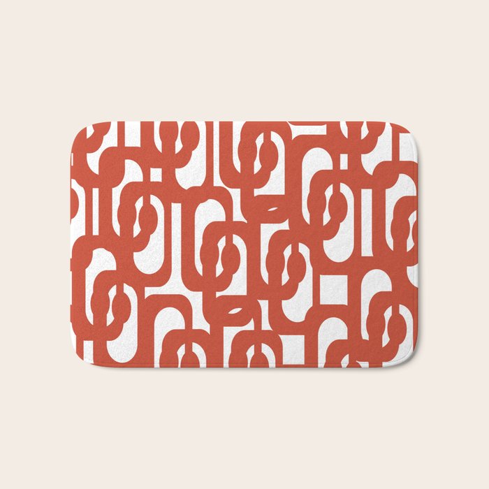 Mid Century Modern Loop Pattern in Vermilion Red and White Bath Mat Gallery Image 1