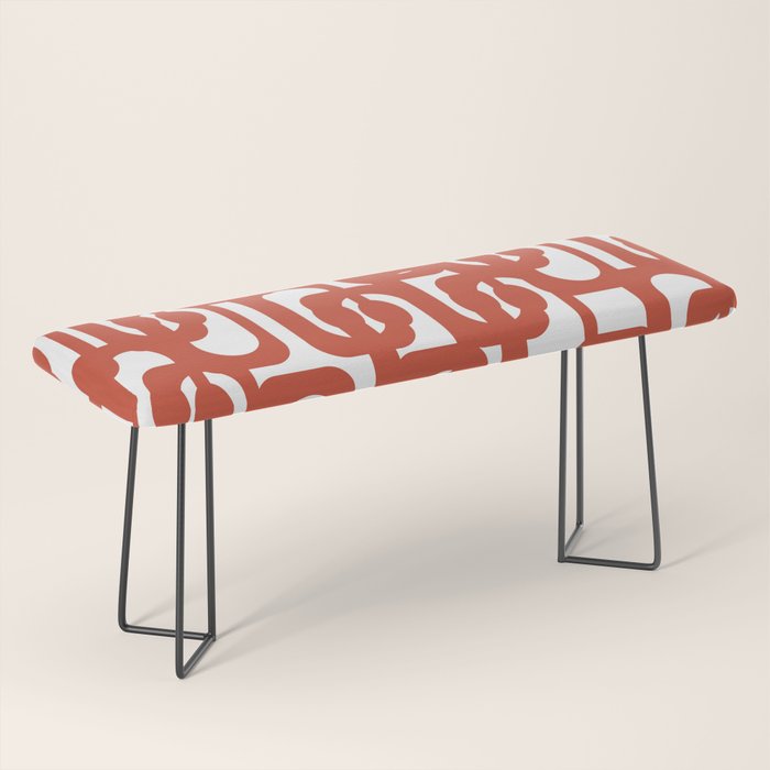 Mid Century Modern Loop Pattern in Vermilion Red and White Bench Gallery Image 1