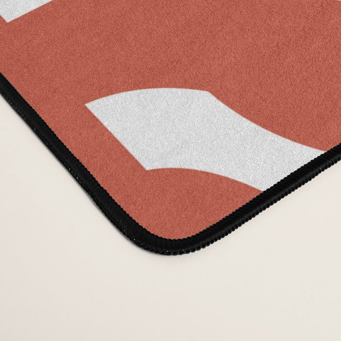 Mid Century Modern Loop Pattern in Vermilion Red and White Desk Mat Gallery Image 4