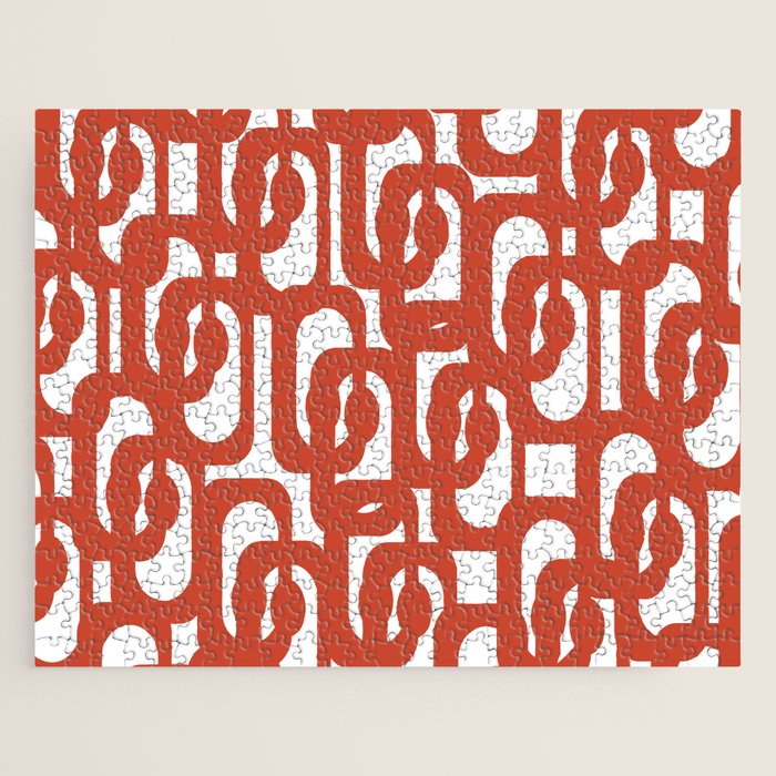 Mid Century Modern Loop Pattern in Vermilion Red and White Jigsaw Puzzle Gallery Image 1