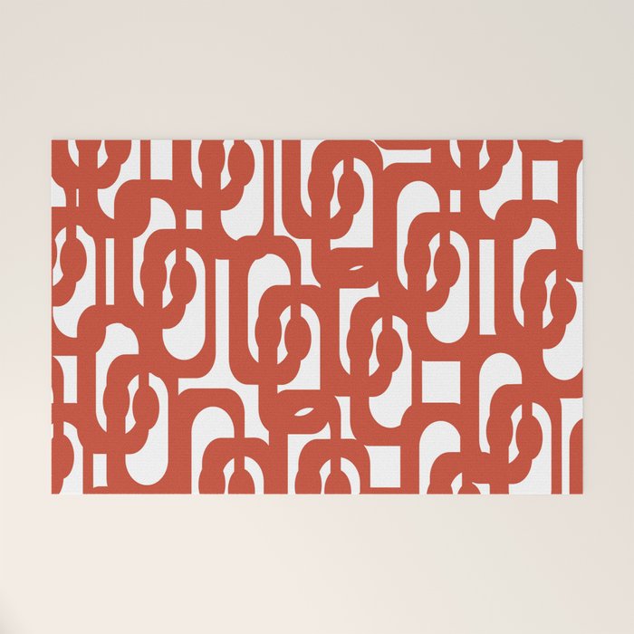 Mid Century Modern Loop Pattern in Vermilion Red and White Welcome Mat Gallery Image 1