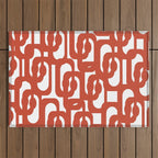 Mid Century Modern Loop Pattern in Vermilion Red and White Outdoor Rug Gallery Image 1