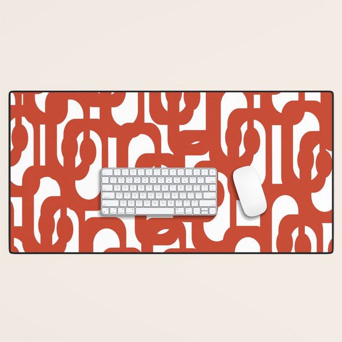 Mid Century Modern Loop Pattern in Vermilion Red and White Desk Mat Gallery Image 1