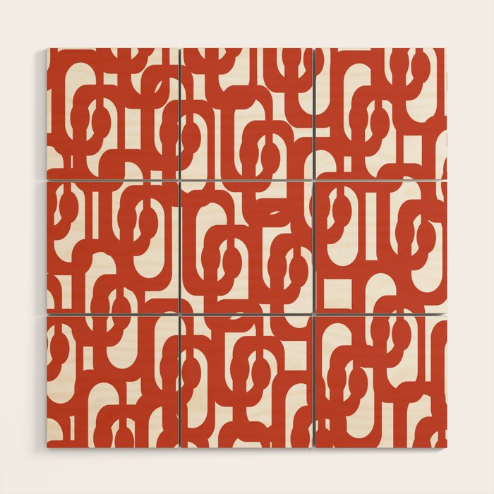 Mid Century Modern Loop Pattern in Vermilion Red and White Wood Wall Art Gallery Image 1