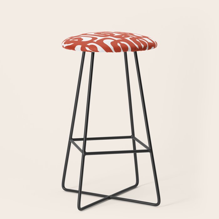 Mid Century Modern Loop Pattern in Vermilion Red and White Stool Gallery Image 1