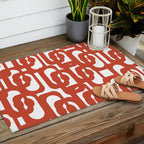 Mid Century Modern Loop Pattern in Vermilion Red and White Outdoor Rug Gallery Image 2