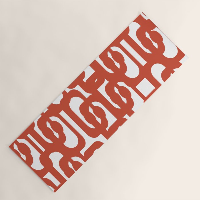 Mid Century Modern Loop Pattern in Vermilion Red and White Yoga Mat Gallery Image 1