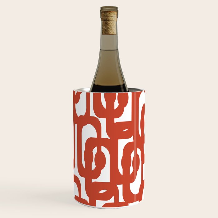 Mid Century Modern Loop Pattern in Vermilion Red and White Wine Chiller Gallery Image 1