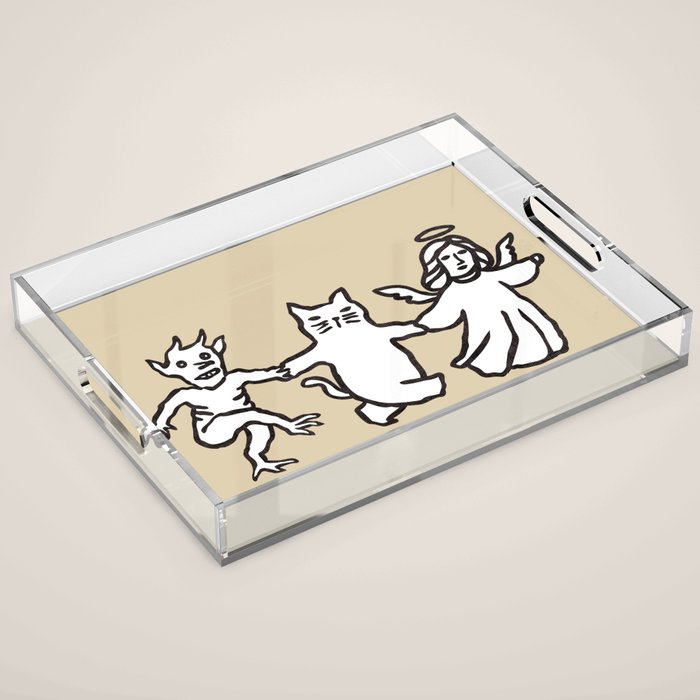 The angel and devil and cat Acrylic Tray Gallery Image 1
