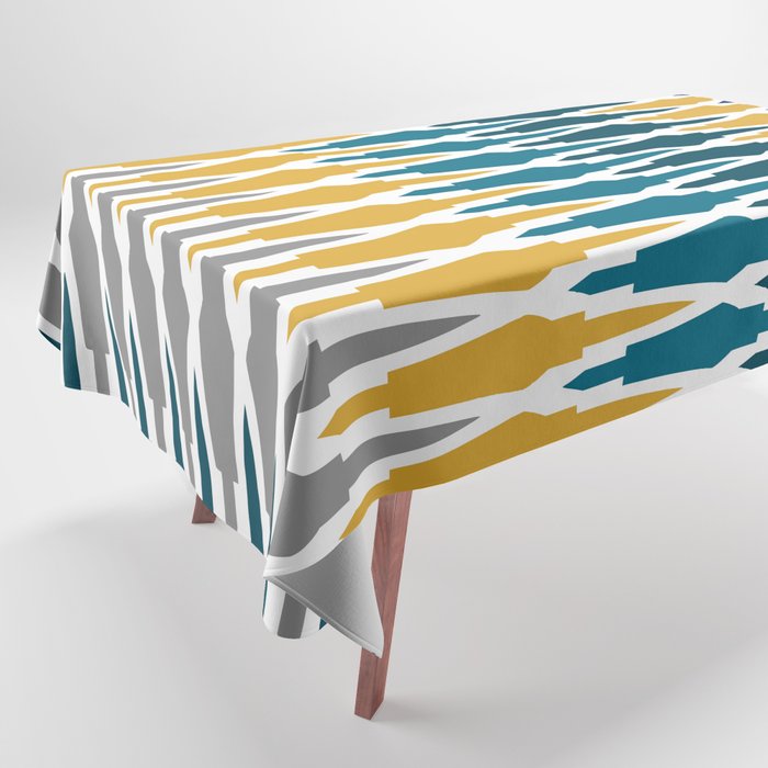 Boho, Geometric Pattern, Blue, Teal, Yellow and Gray Tablecloth Gallery Image 1