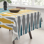 Boho, Geometric Pattern, Blue, Teal, Yellow and Gray Tablecloth Gallery Image 3