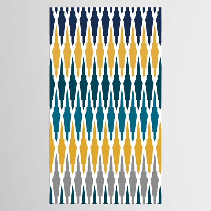 Boho, Geometric Pattern, Blue, Teal, Yellow and Gray Tablecloth Gallery Image 2