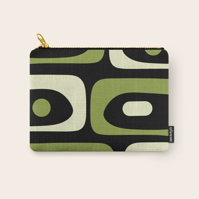 Mid Century Modern Piquet Minimalist Abstract Pattern in Olive Avocado Green and Black Carry All Pouch Gallery Image 1