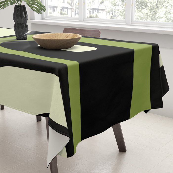 Mid Century Modern Piquet Minimalist Abstract Pattern in Olive Avocado Green and Black Tablecloth Gallery Image 3