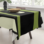 Mid Century Modern Piquet Minimalist Abstract Pattern in Olive Avocado Green and Black Tablecloth Gallery Image 3