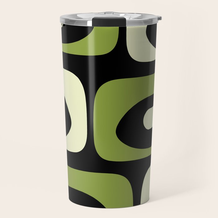 Mid Century Modern Piquet Minimalist Abstract Pattern in Olive Avocado Green and Black Travel Mug Gallery Image 1