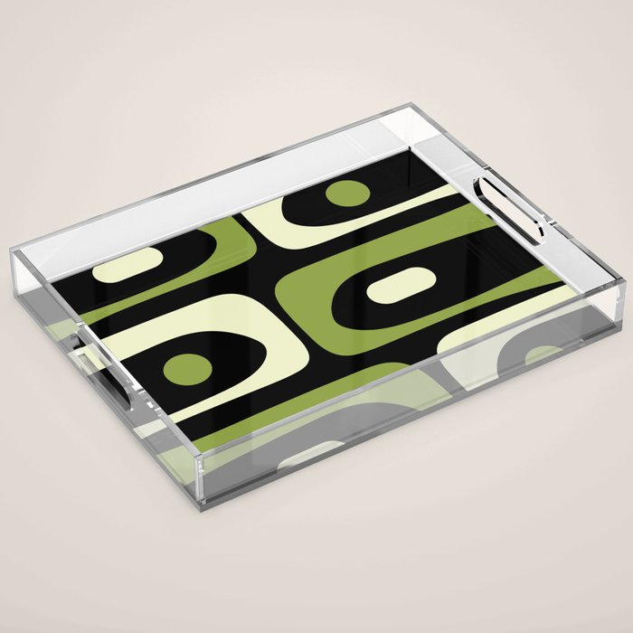 Mid Century Modern Piquet Minimalist Abstract Pattern in Olive Avocado Green and Black Acrylic Tray Gallery Image 1