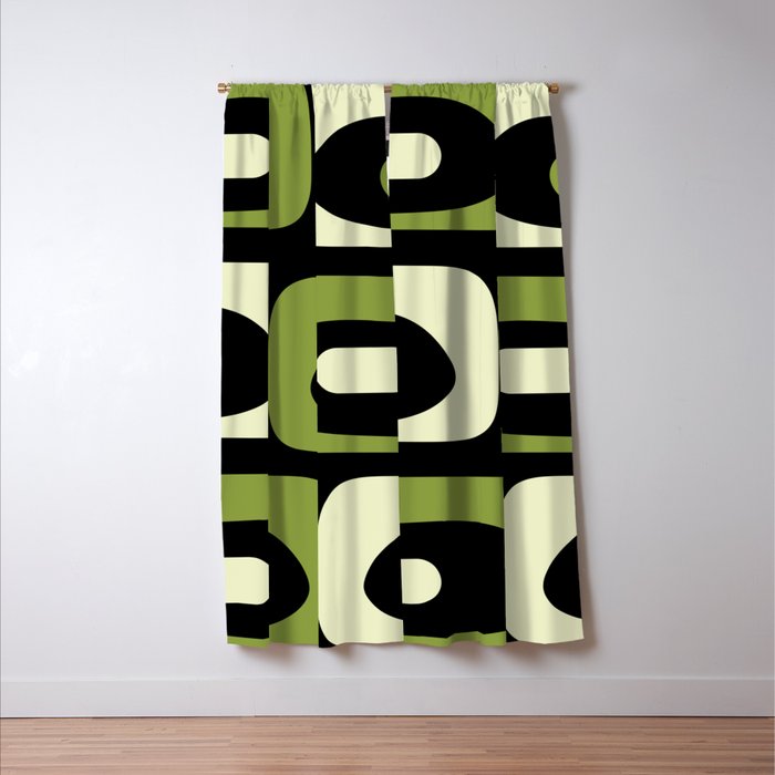Mid Century Modern Piquet Minimalist Abstract Pattern in Olive Avocado Green and Black Window Curtain Gallery Image 3