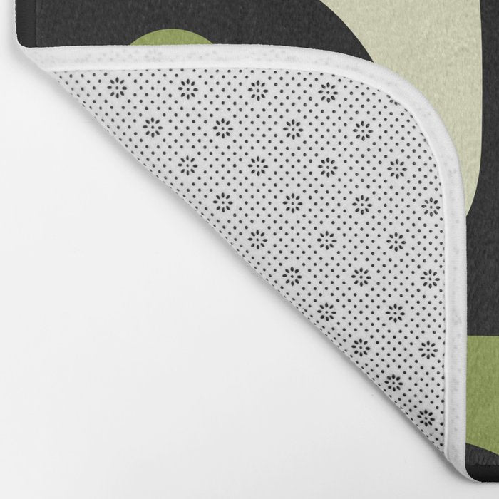 Mid Century Modern Piquet Minimalist Abstract Pattern in Olive Avocado Green and Black Bath Mat Gallery Image 2