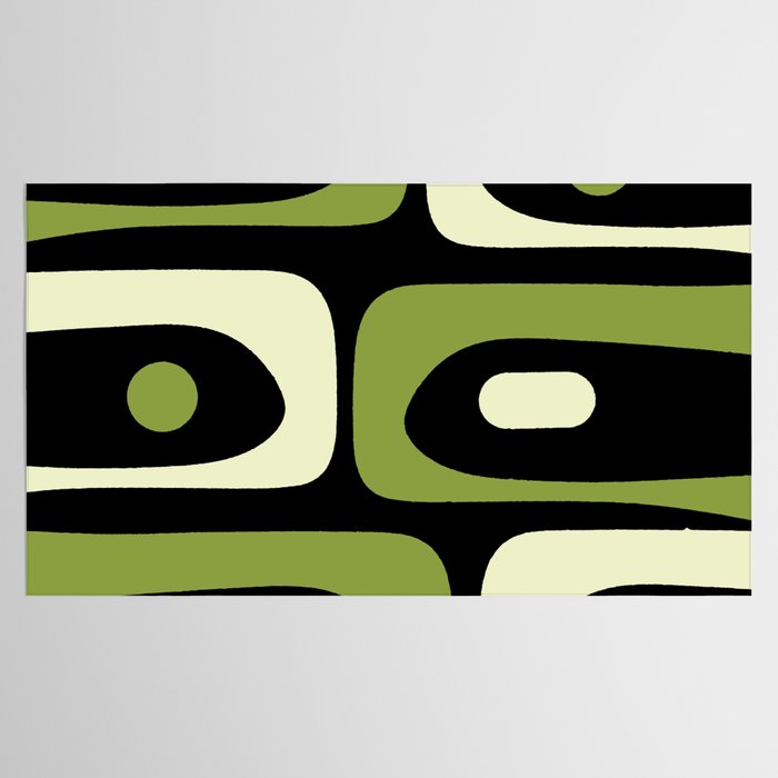 Mid Century Modern Piquet Minimalist Abstract Pattern in Olive Avocado Green and Black Tablecloth Gallery Image 2