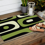 Mid Century Modern Piquet Minimalist Abstract Pattern in Olive Avocado Green and Black Outdoor Rug Gallery Image 2