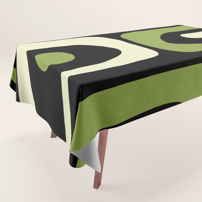 Mid Century Modern Piquet Minimalist Abstract Pattern in Olive Avocado Green and Black Tablecloth Gallery Image 1
