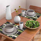 Mid Century Modern Piquet Minimalist Abstract Pattern in Olive Avocado Green and Black Placemat Gallery Image 2