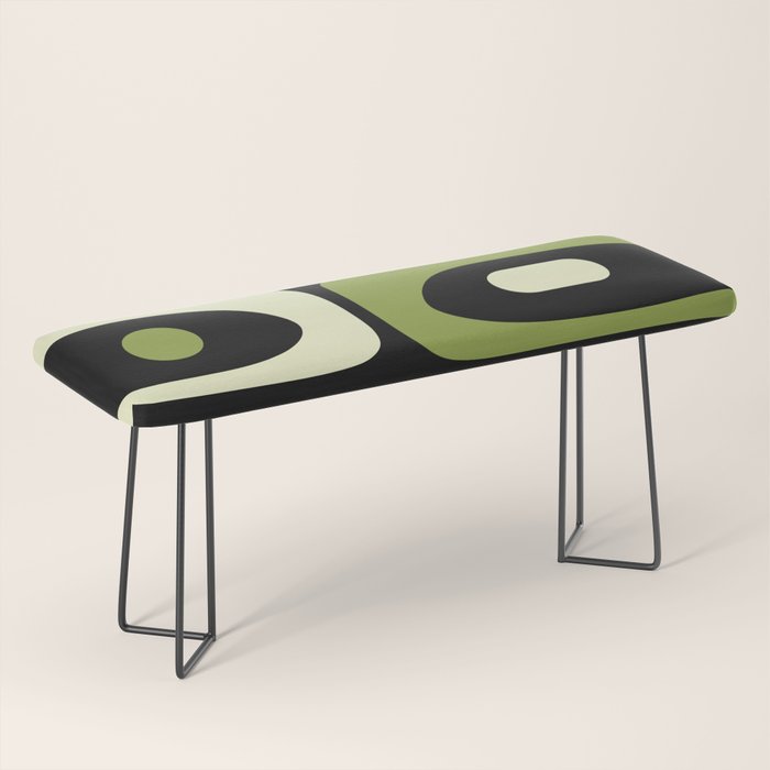 Mid Century Modern Piquet Minimalist Abstract Pattern in Olive Avocado Green and Black Bench Gallery Image 1