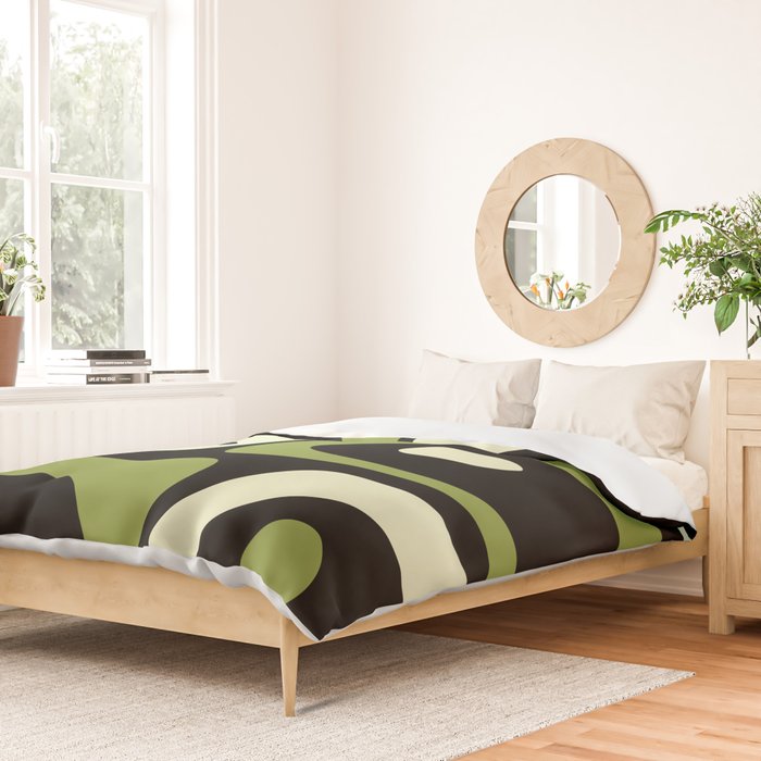 Mid Century Modern Piquet Minimalist Abstract Pattern in Olive Avocado Green and Black Duvet Cover Gallery Image 2