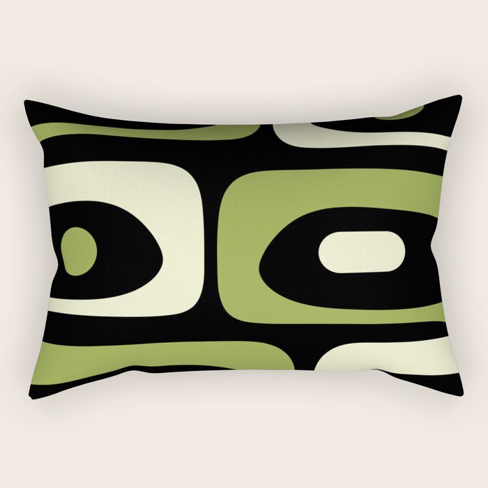 Mid Century Modern Piquet Minimalist Abstract Pattern in Olive Avocado Green and Black Rectangular Pillow Gallery Image 2