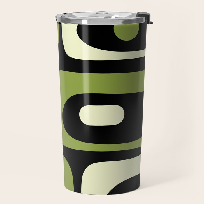 Mid Century Modern Piquet Minimalist Abstract Pattern in Olive Avocado Green and Black Travel Mug Gallery Image 2